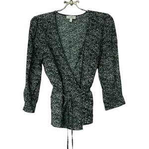 Lucky Brand Printed Green Floral Amelia Wrap Top Size M